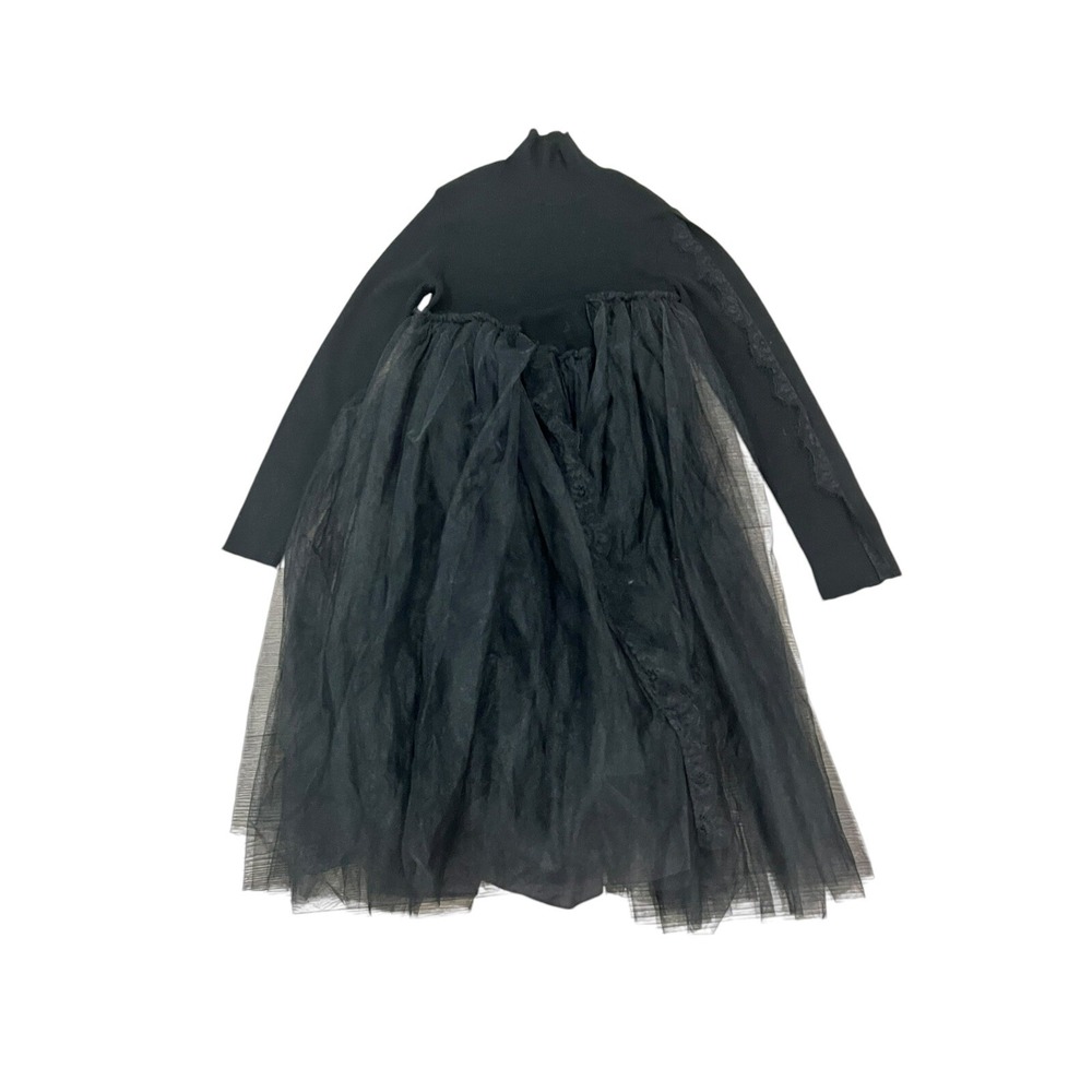 JNBY Girl's Black Wool High Neck Knit Tulle Bottom Maxi Party Gown Dress 160 14